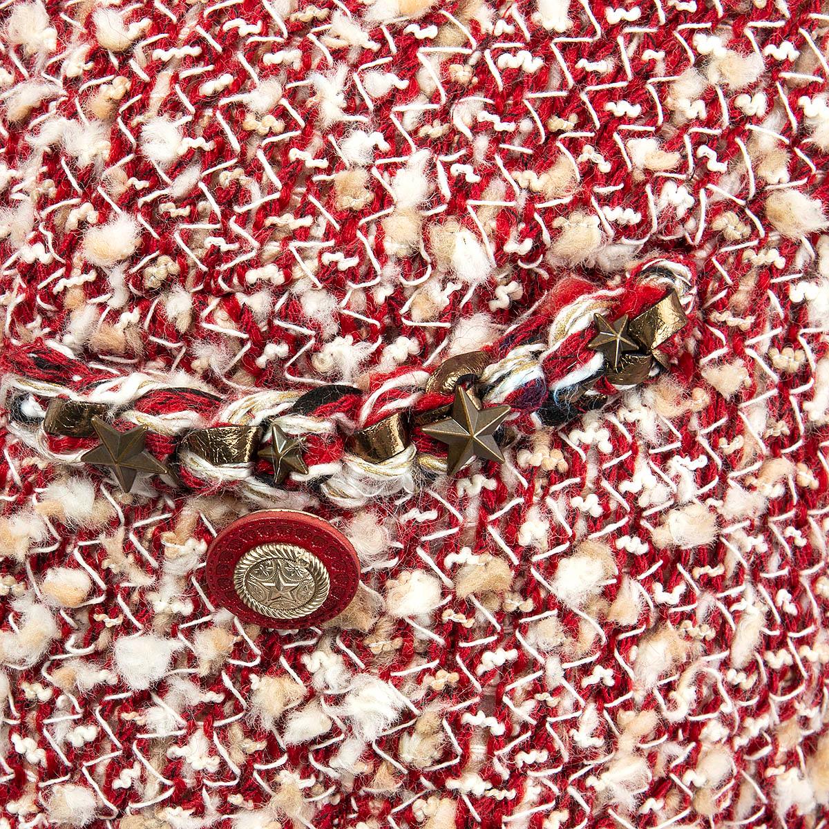 Donna CHANEL rosso e bianco in lana 2014 DALLAS COLLARLESS TWEED Giacca M 14A in vendita