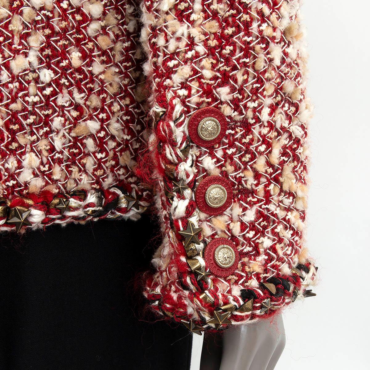 CHANEL red & white wool 2014 DALLAS COLLARLESS TWEED Jacket M 14A For Sale 4