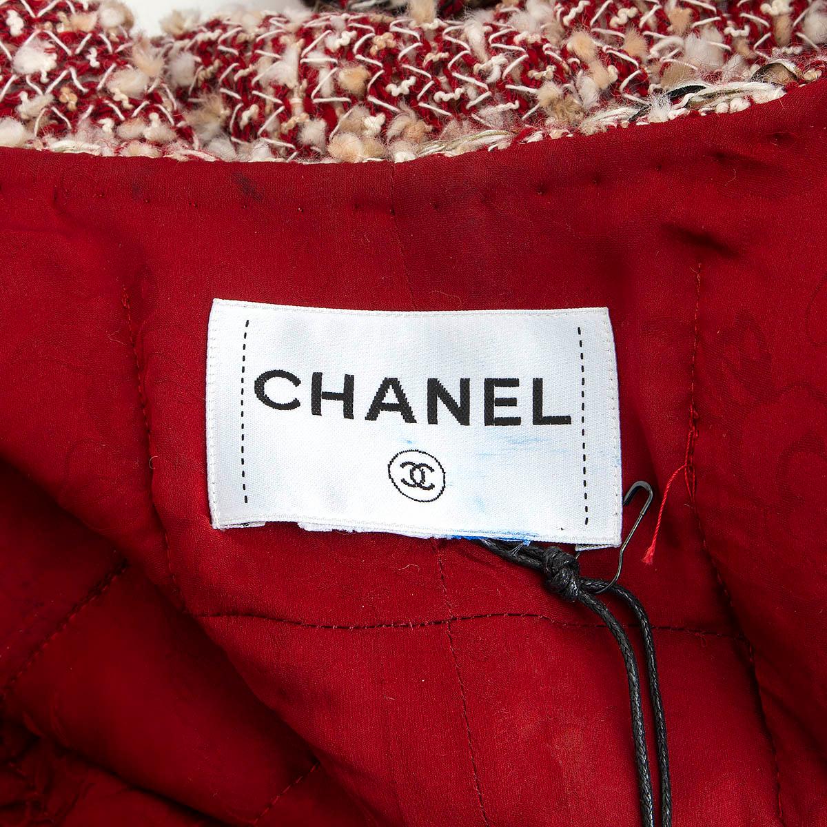CHANEL red & white wool 2014 DALLAS COLLARLESS TWEED Jacket M 14A For Sale 5