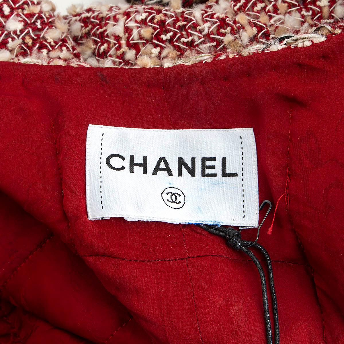 CHANEL rosso e bianco in lana 2014 DALLAS COLLARLESS TWEED Giacca M 14A in vendita 2