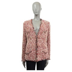 CHANEL red & white wool 2014 DALLAS COLLARLESS TWEED Jacket M 14A