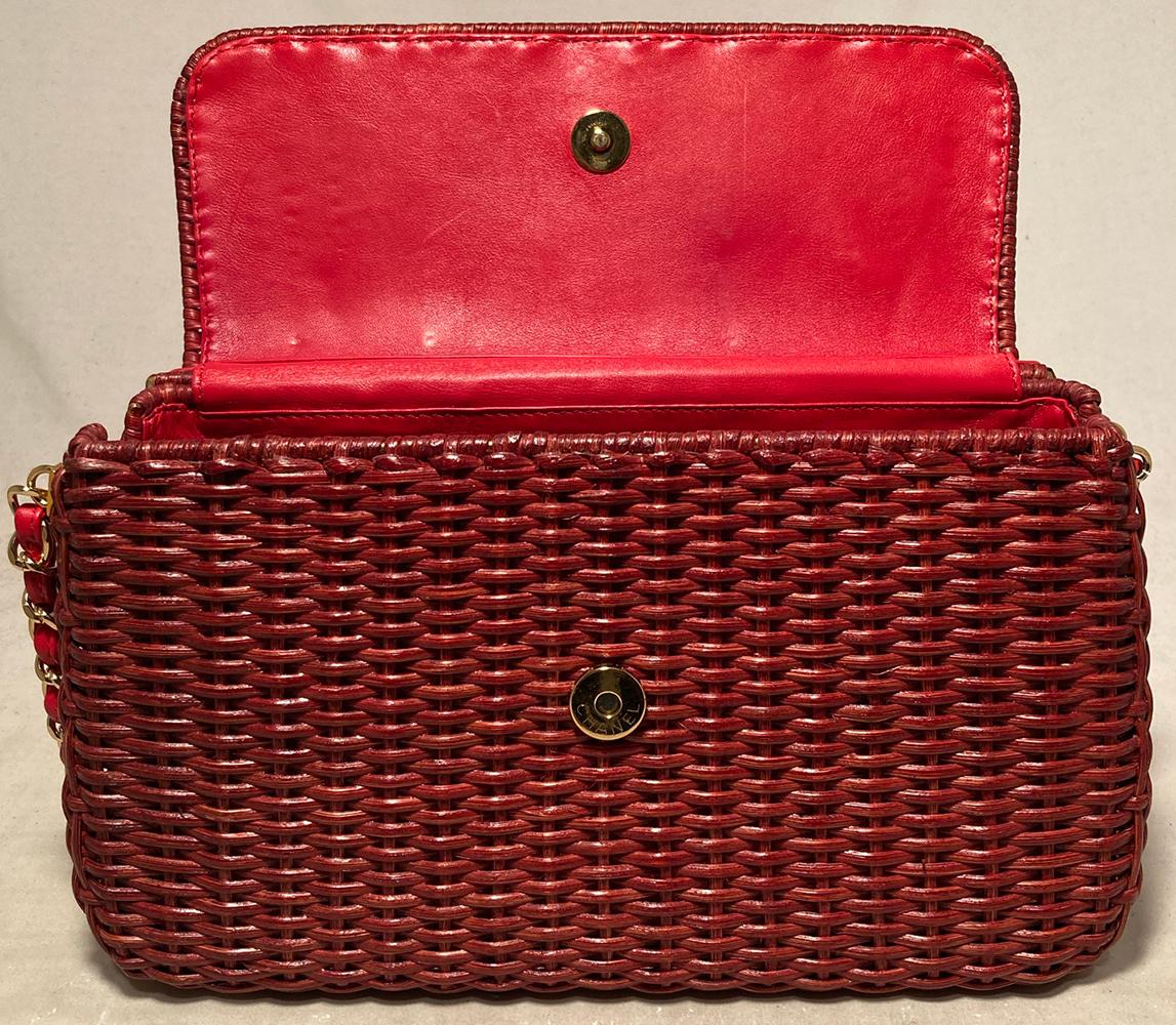 Chanel Red Wicker Classic Flap Shoulder Bag In Excellent Condition For Sale In Philadelphia, PA