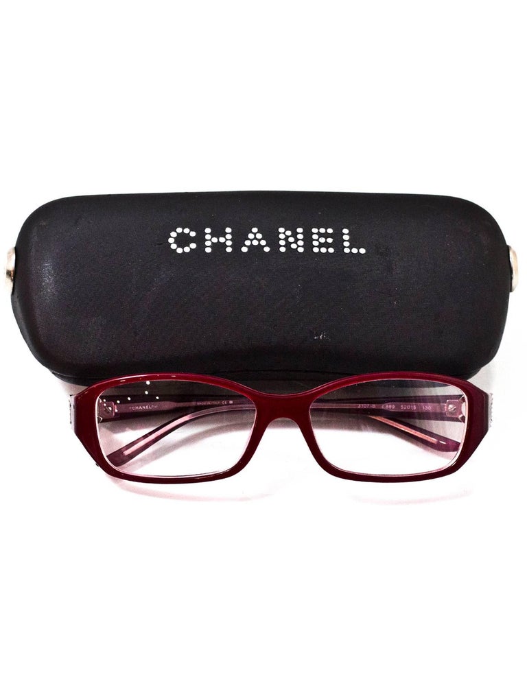 Chanel Red with Crystal CC Prescription Eyeglasses with Case For Sale