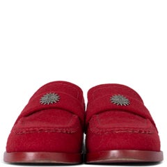 CHANEL red wool 15A SALZBURG FELT Penny Loafers Shoes 38.5