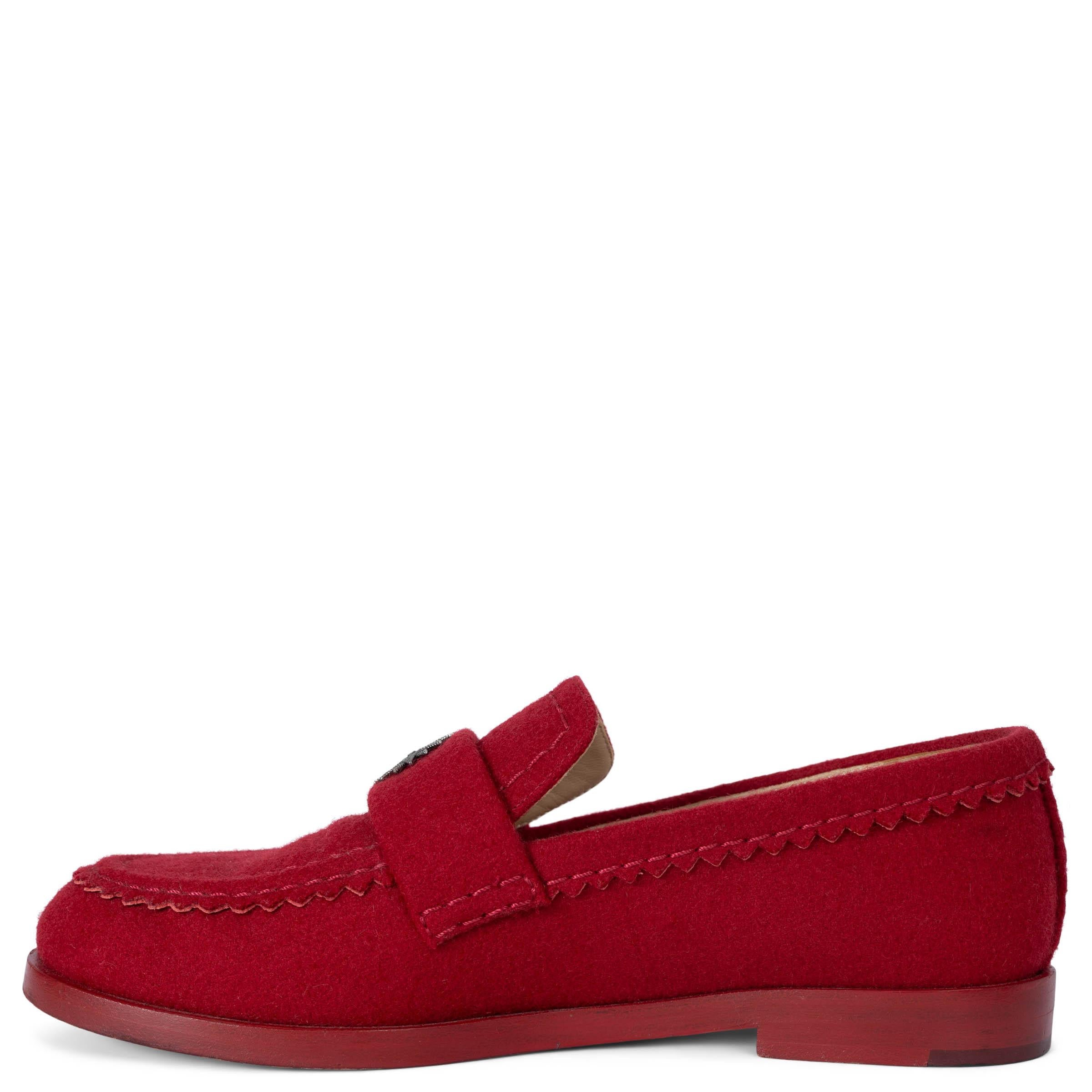 Rouge CHANEL laine rouge 15A SALZBURG FELT Penny Loafers Shoes 38.5 en vente