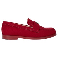 CHANEL red wool 15A SALZBURG FELT Penny Loafers Shoes 38.5
