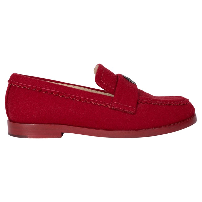 CHANEL red wool 15A SALZBURG FELT Penny Loafers Shoes For