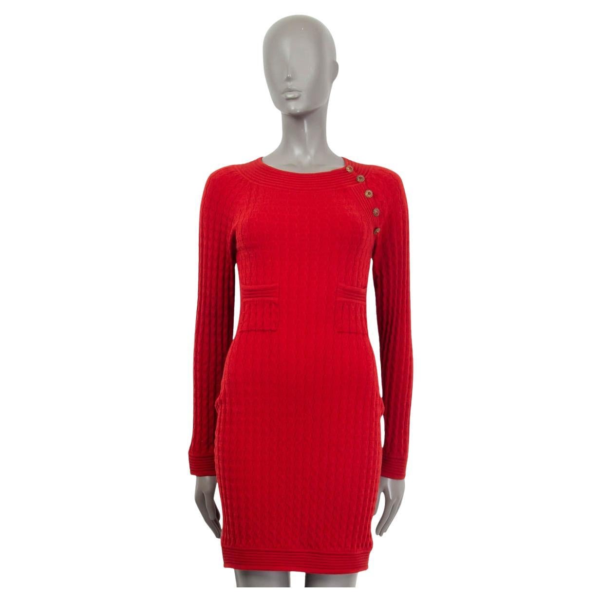 CHANEL red wool 2010 SHANGHAI LONG SLEEVE KNIT Dress 38 S For Sale