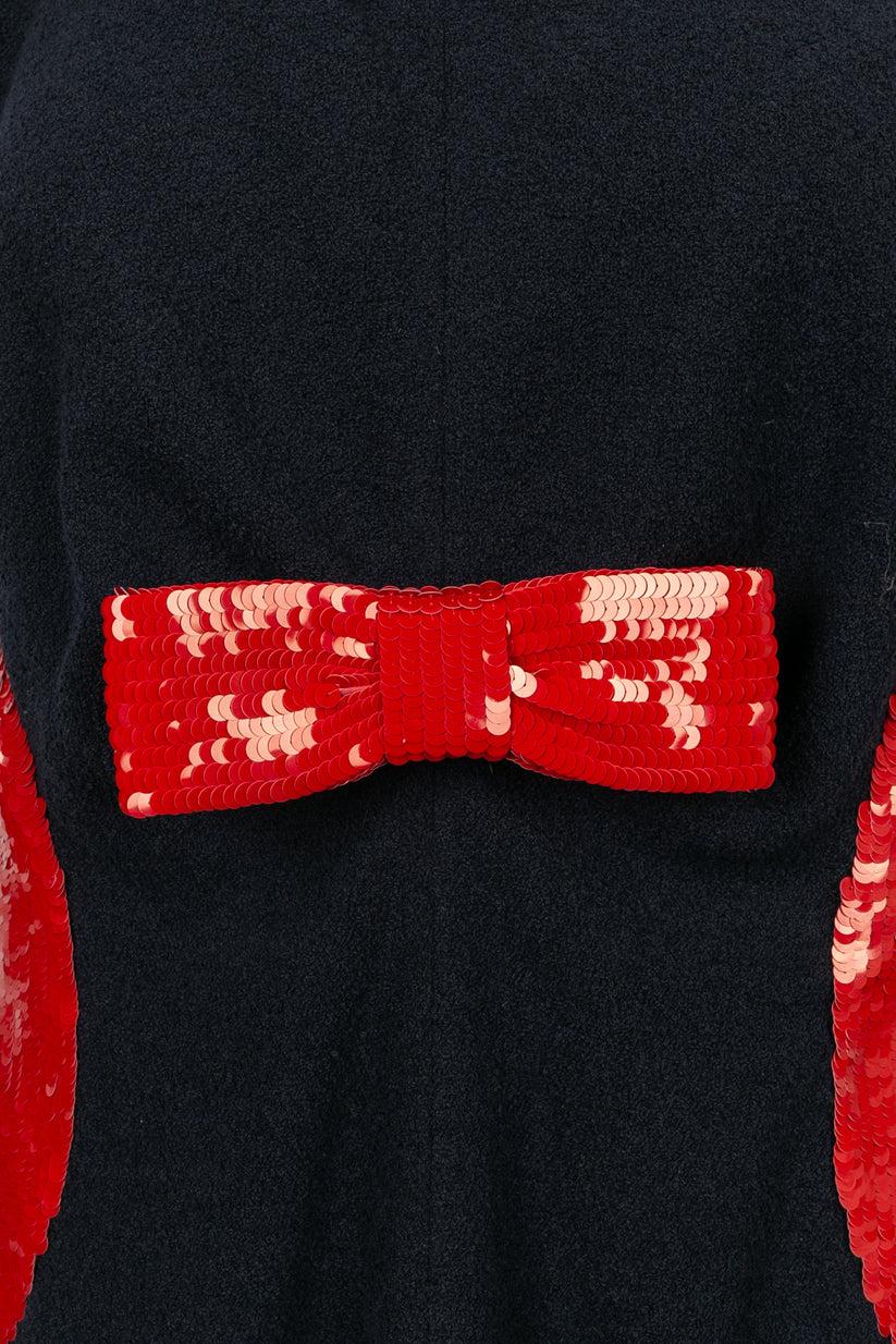 Robe Chanel rouge en laine et paillettes en vente 3