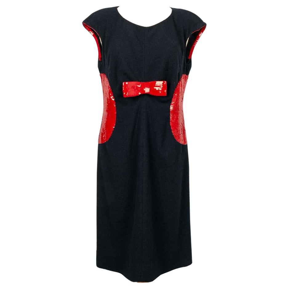 Chanel Kleid aus roter Wolle und Pailletten im Angebot