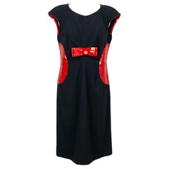 Used Chanel Red Wool and Sequins Dress