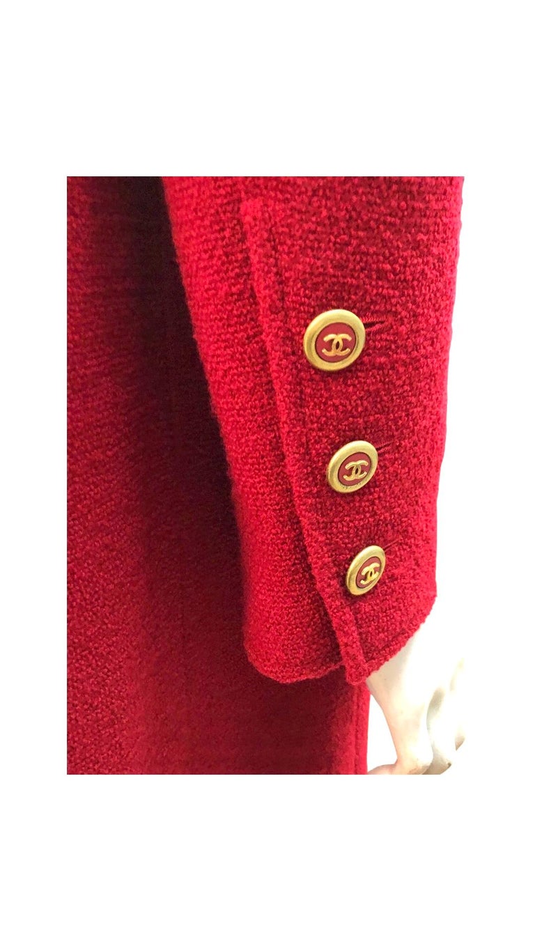 Chanel Red Wool Long Coat  In Excellent Condition For Sale In Sheung Wan, HK