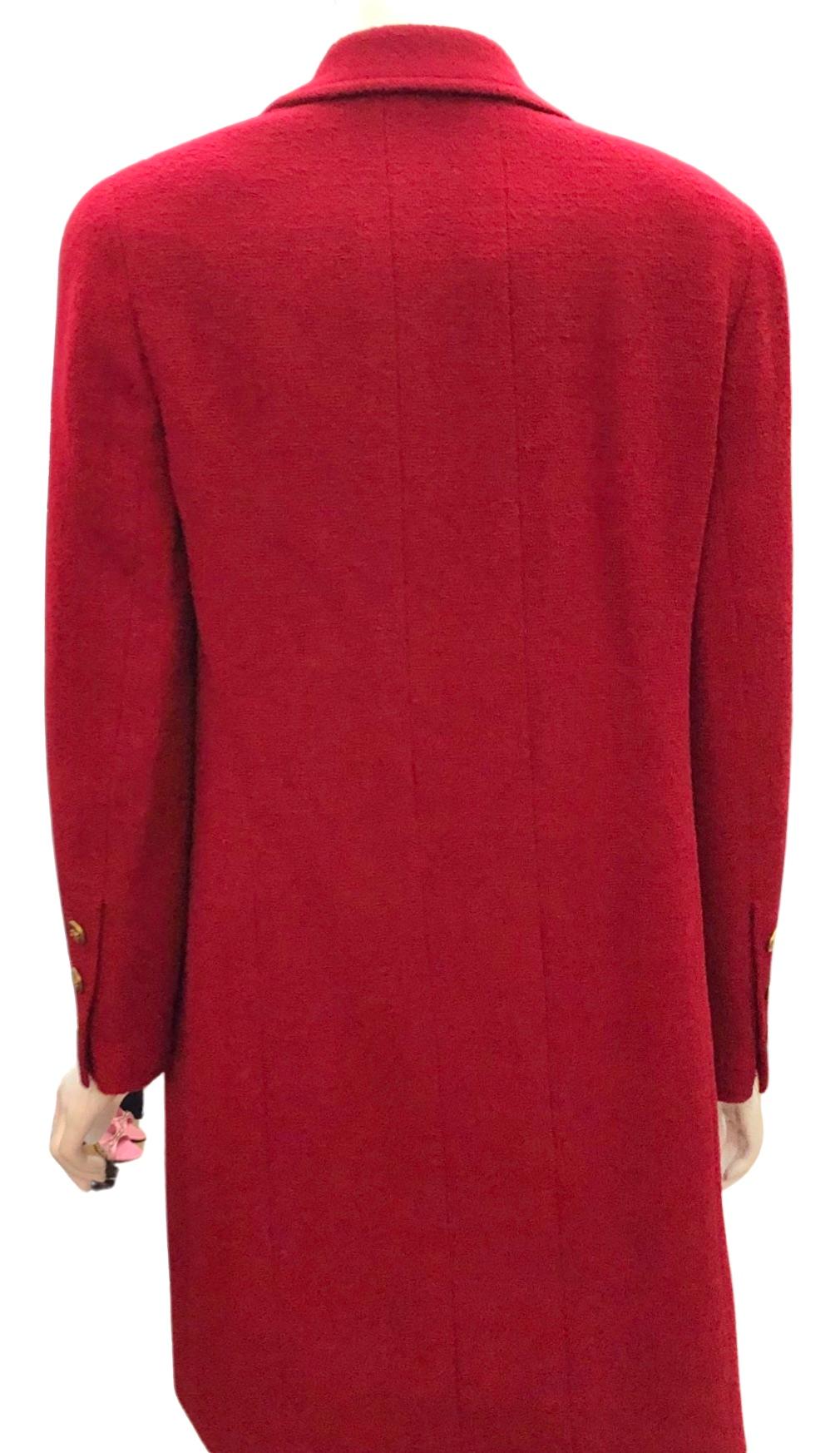 Women's or Men's Chanel Red Wool Long Coat 