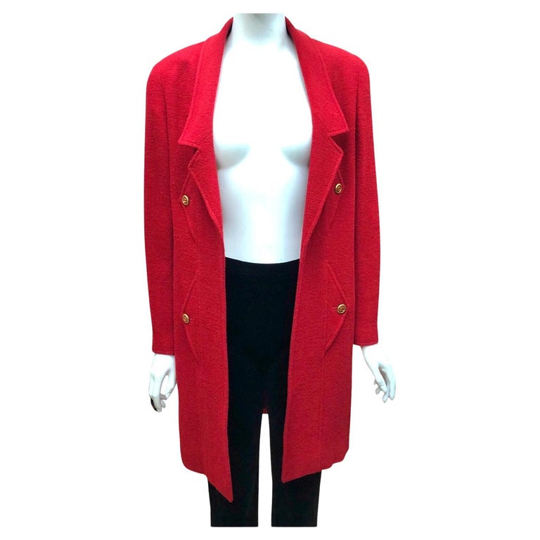 Chanel Red Wool Long Coat  For Sale