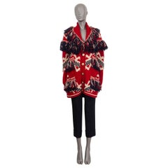 CHANEL red wool & mohair 2014 DALLAS FRINGED KNIT Jacket L 14A