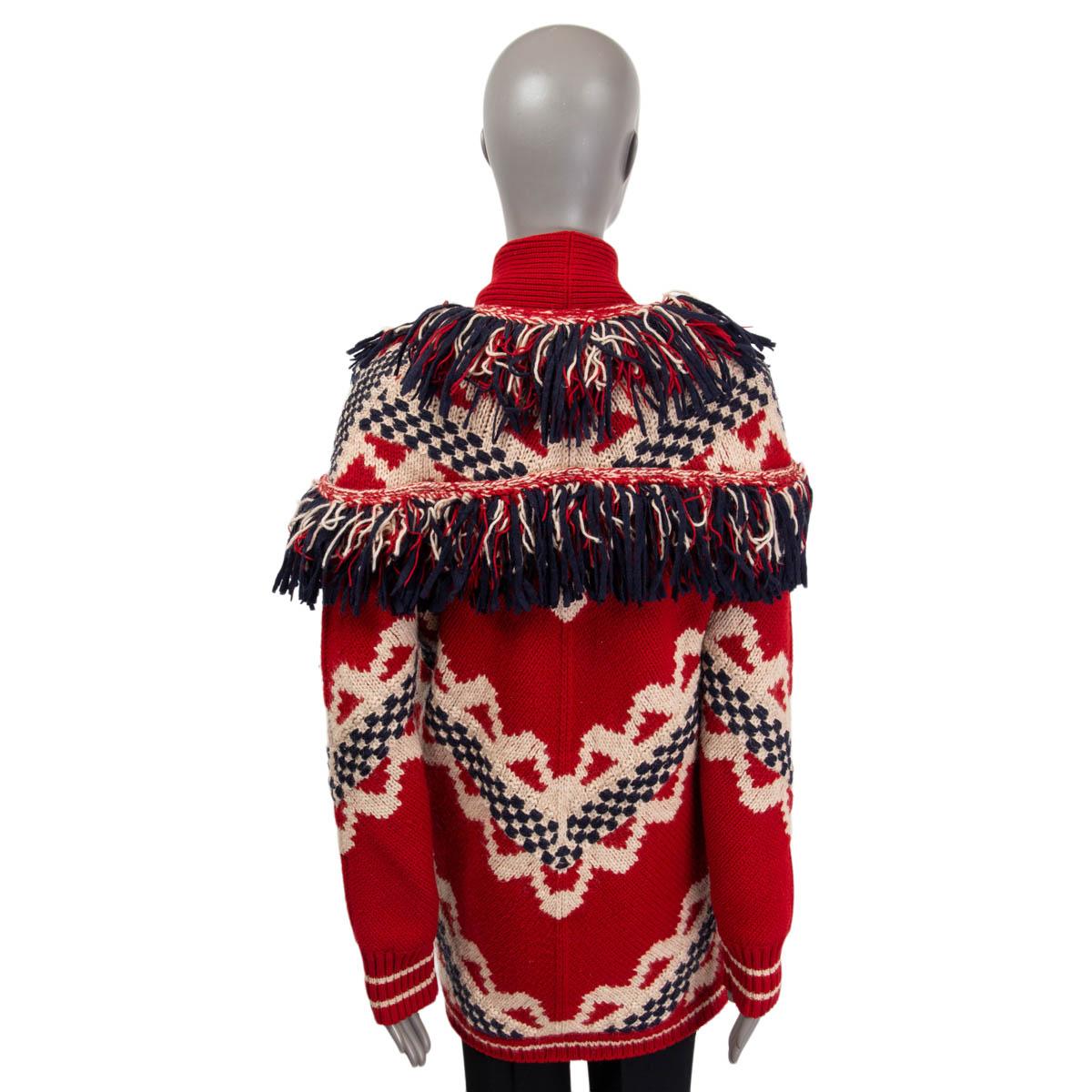 CHANEL red wool & mohair 2014 DALLAS FRINGED KNIT Jacket L 14A For Sale 1