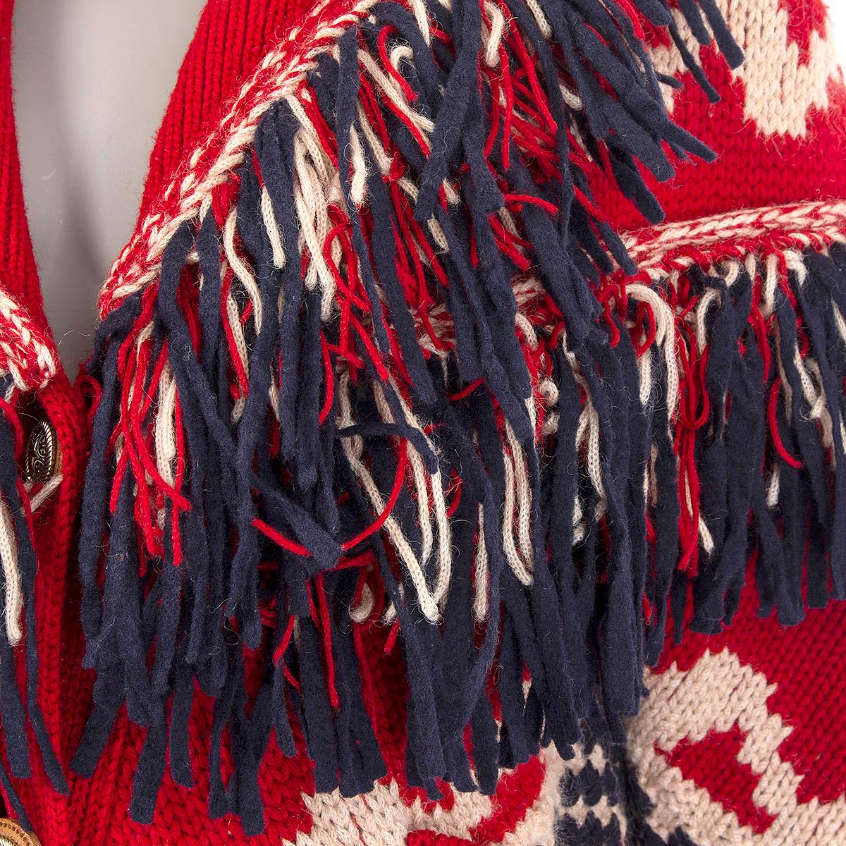 CHANEL red wool & mohair 2014 DALLAS FRINGED KNIT Jacket L 14A For Sale 3