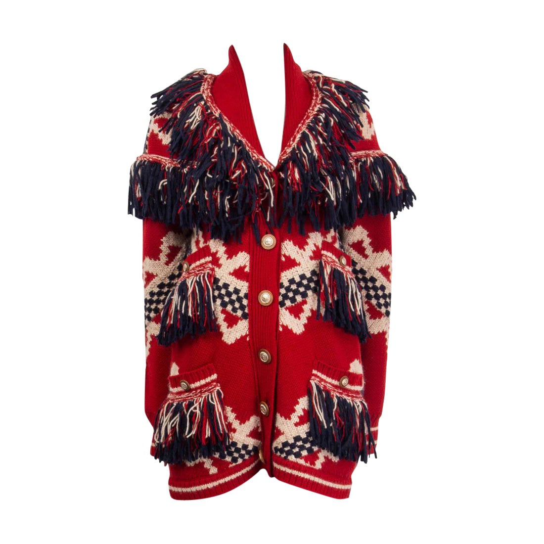 CHANEL rot Wolle & Mohair 2014 DALLAS RINGED KNIT Jacke L 14A