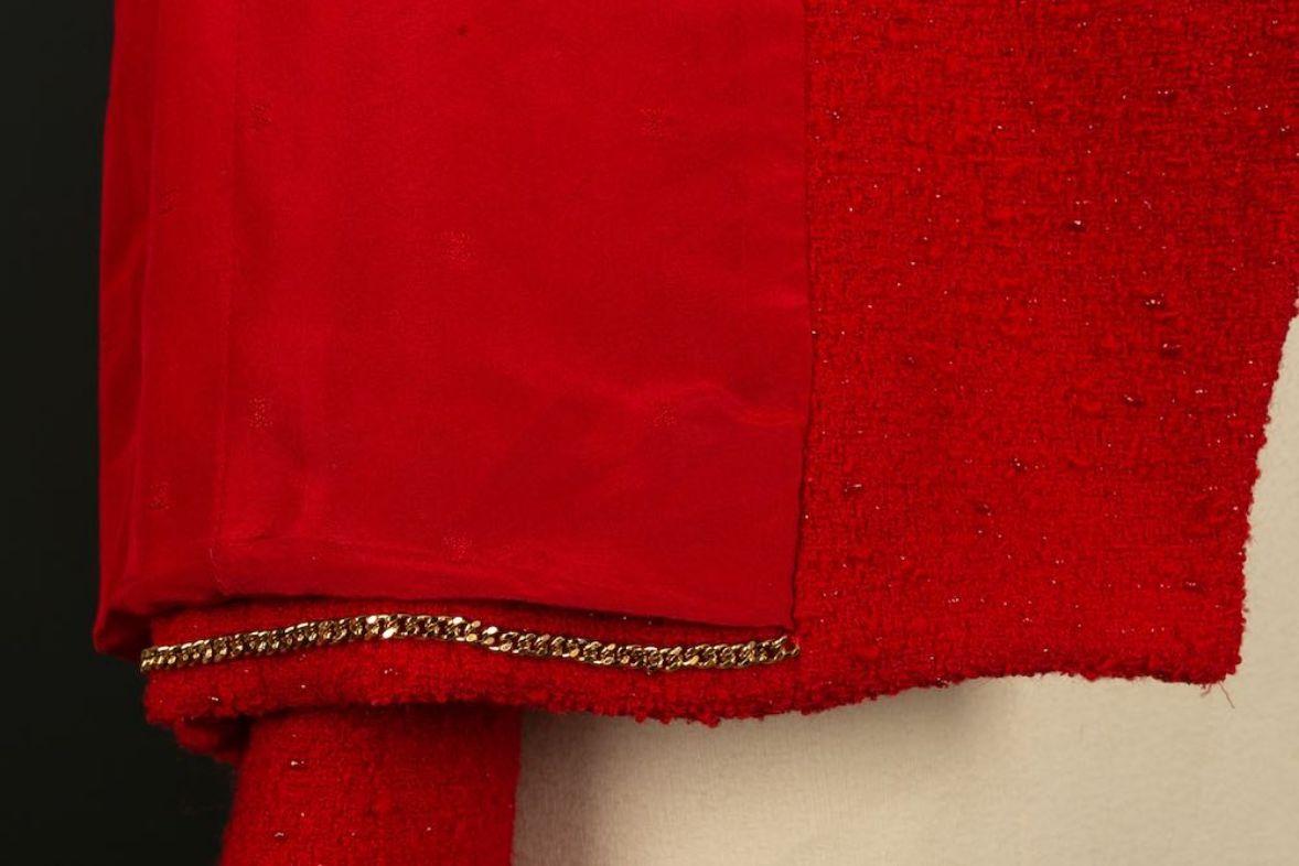 Chanel Red Wool Sewn with Sequins and Silk Lining Suit Fall, 1993 7