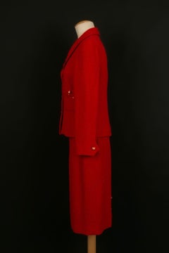 Chanel Red Wool Sewn with Sequins and Silk Lining Suit Fall, 1993