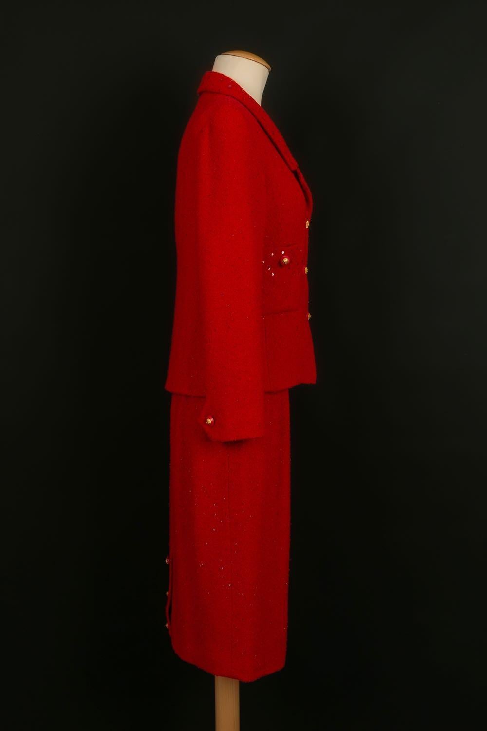 Women's Chanel Red Wool Sewn with Sequins and Silk Lining Suit Fall, 1993