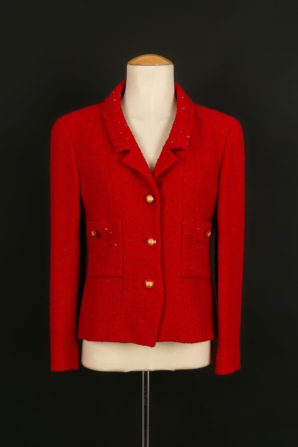 Chanel Red Wool Sewn with Sequins and Silk Lining Suit Fall, 1993 1