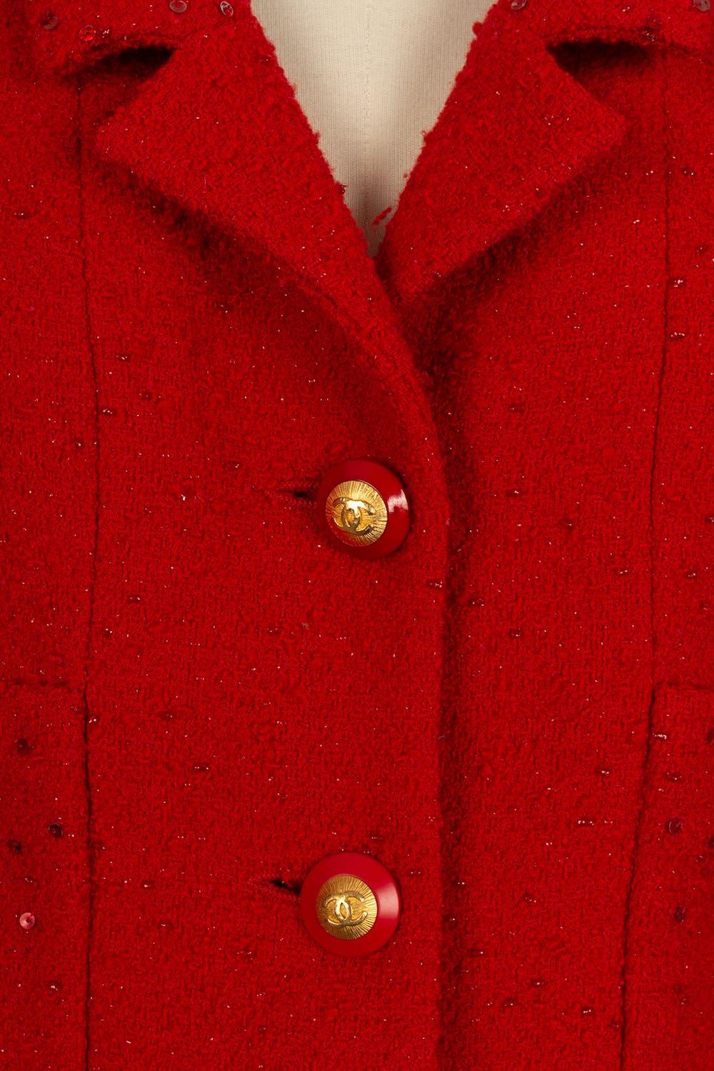 Chanel Red Wool Sewn with Sequins and Silk Lining Suit Fall, 1993 3