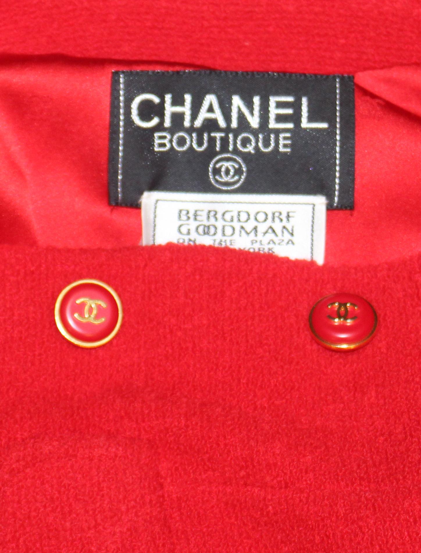 Chanel Red Wool & Silk Four Flap Pockets  Skirt Suit From '95 Fall Collection For Sale 1