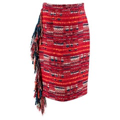 Chanel Red Woven Tweed Fringed Skirt - Size US 8