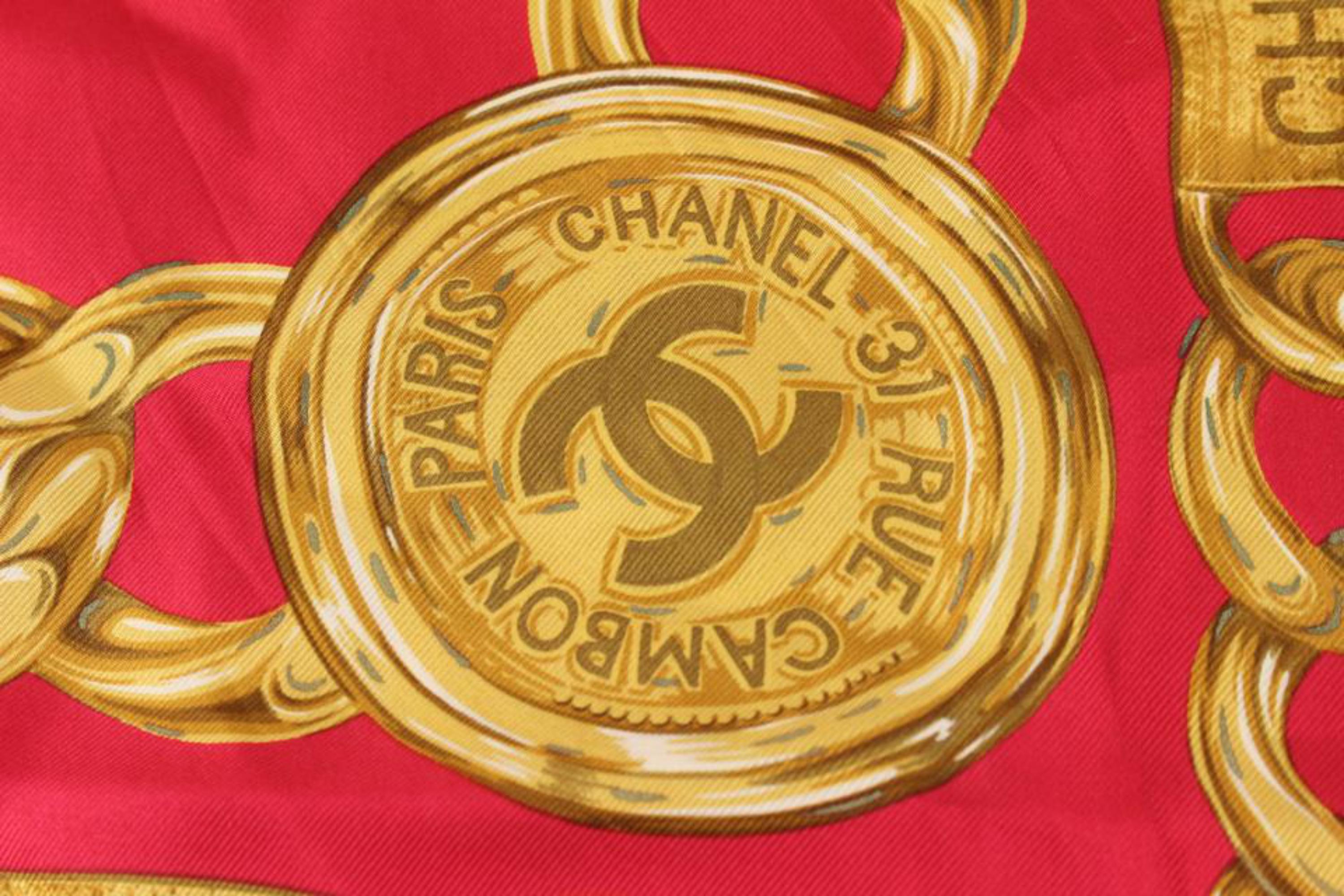 Chanel Red x Black x Gold Chain CC Belt Silk Scarf 112c29 For Sale 2