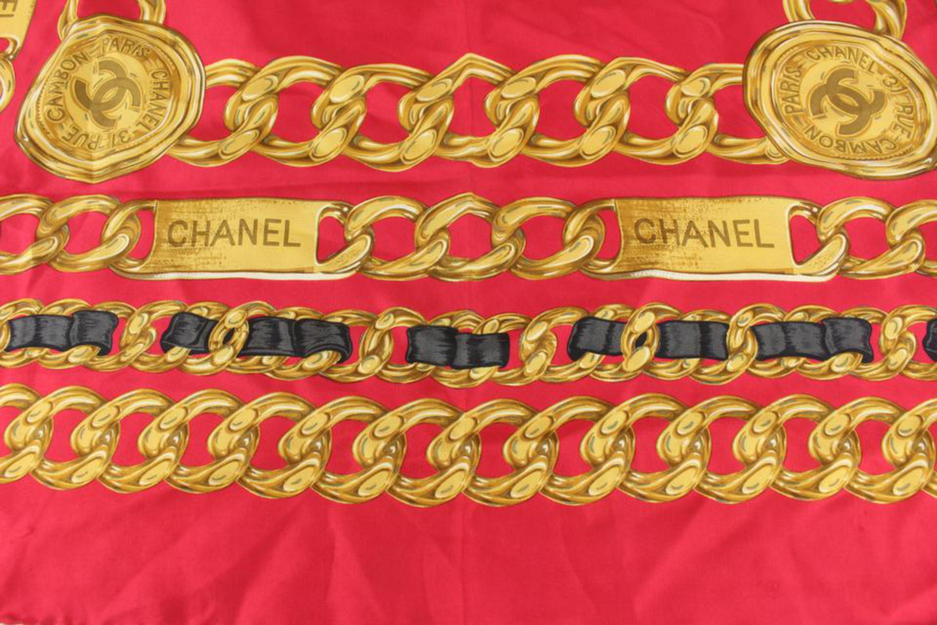 Chanel Red x Black x Gold Chain CC Belt Silk Scarf 112c29 For Sale 3