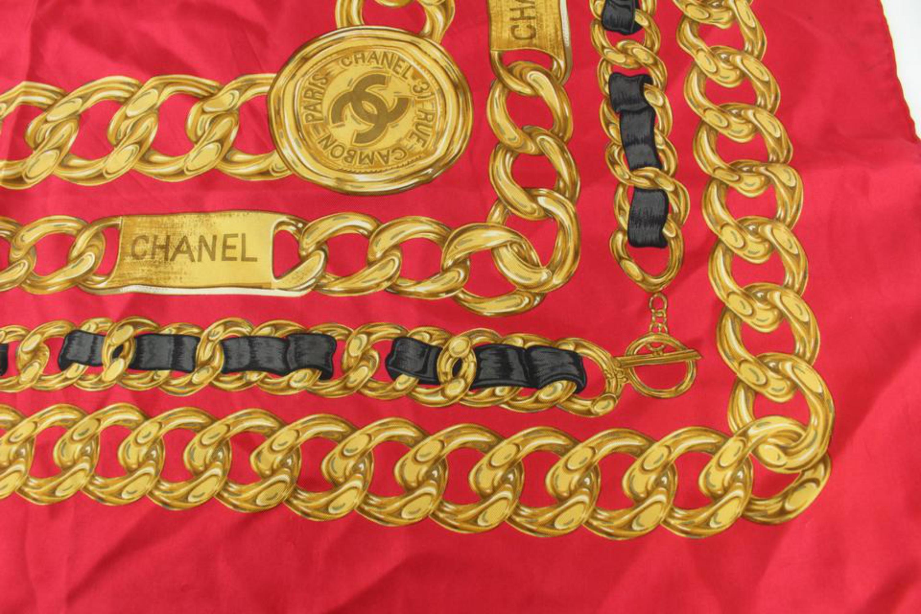 Chanel Red x Black x Gold Chain CC Belt Silk Scarf 112c29 For Sale 4