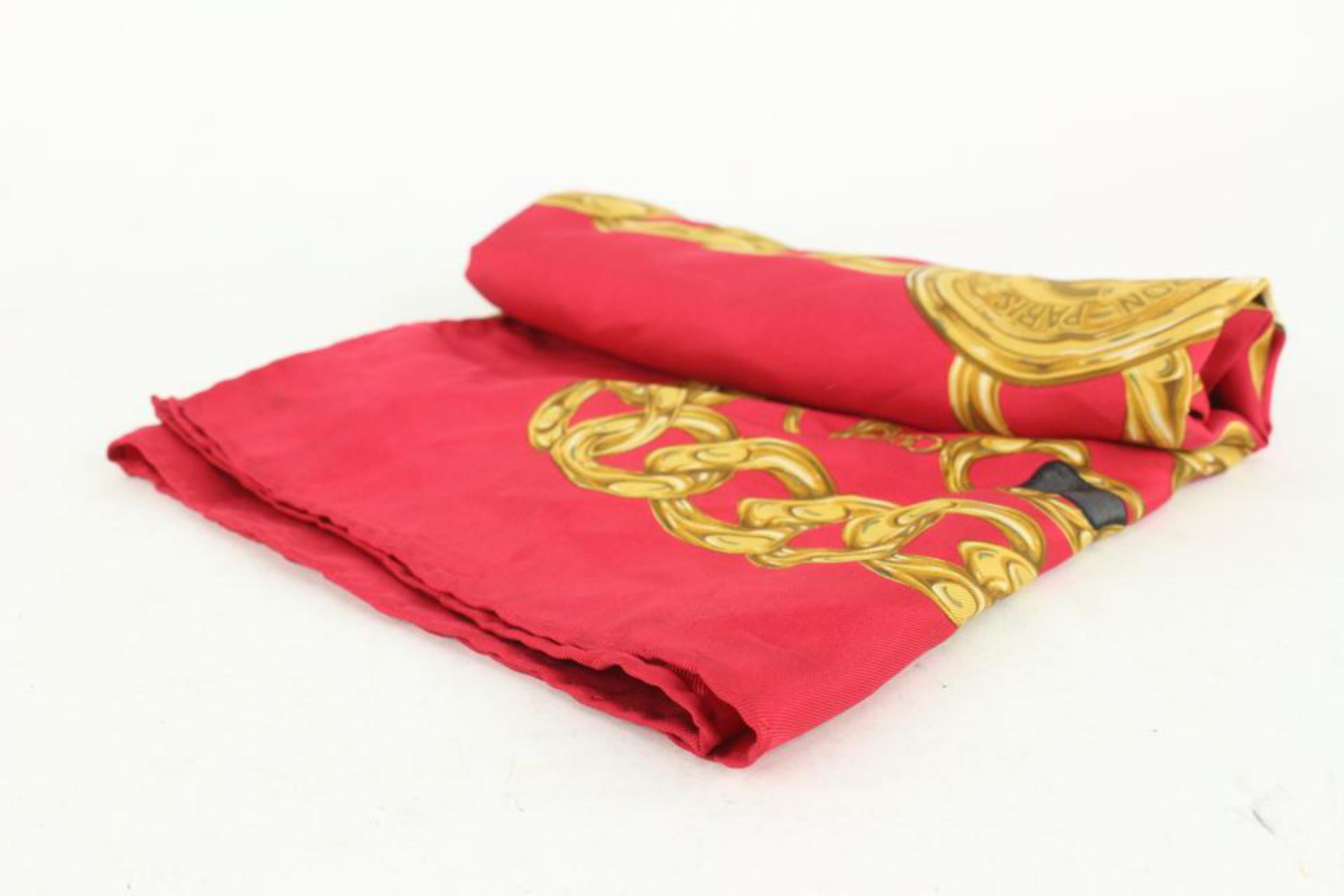 Chanel Red x Black x Gold Chain CC Belt Silk Scarf 112c29
Measurements: Length:  34