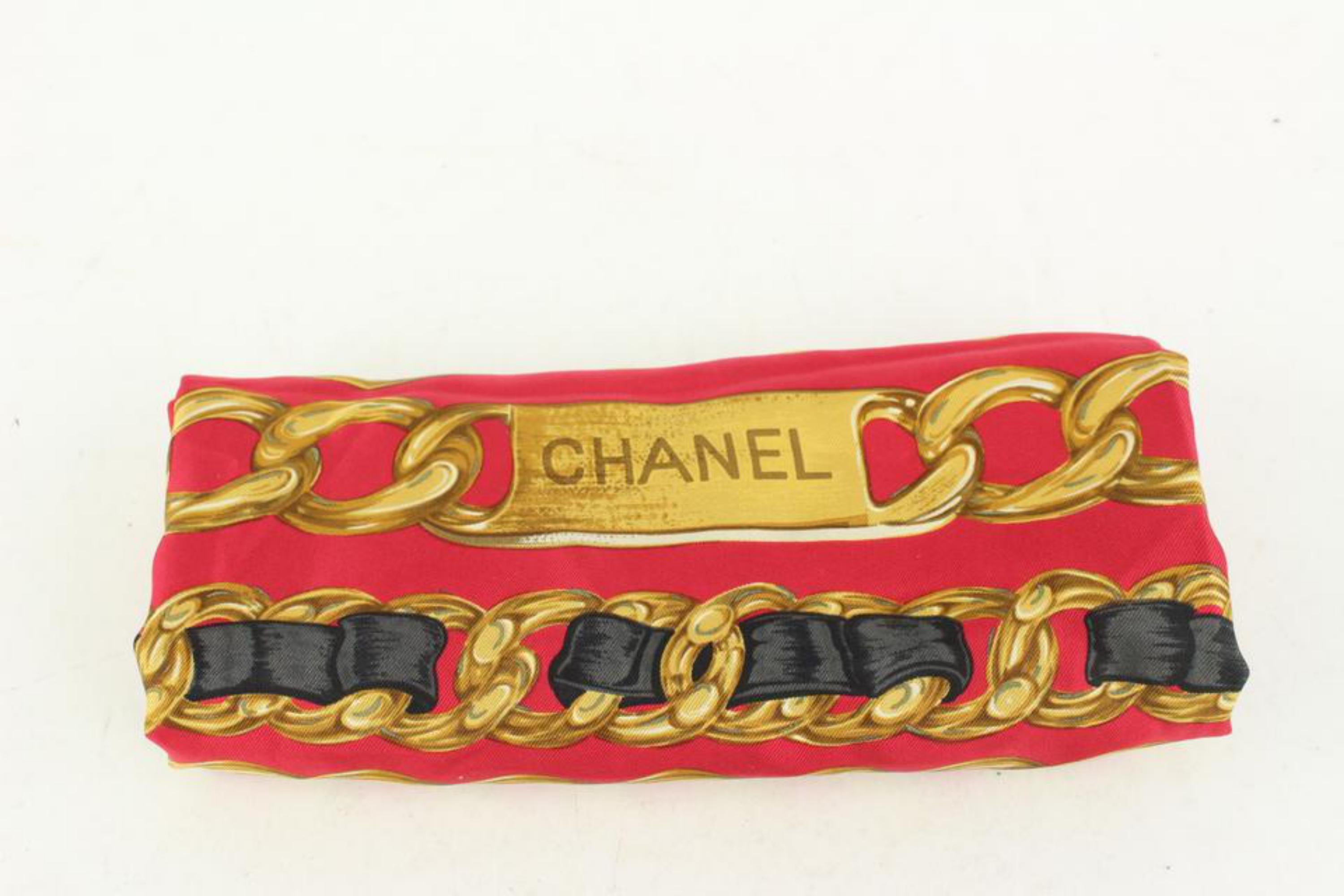 Orange Chanel Red x Black x Gold Chain CC Belt Silk Scarf 112c29 For Sale