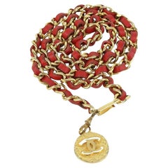 Chanel Red x Gold Interlaced Chain Belt CC Medallion 256ca19