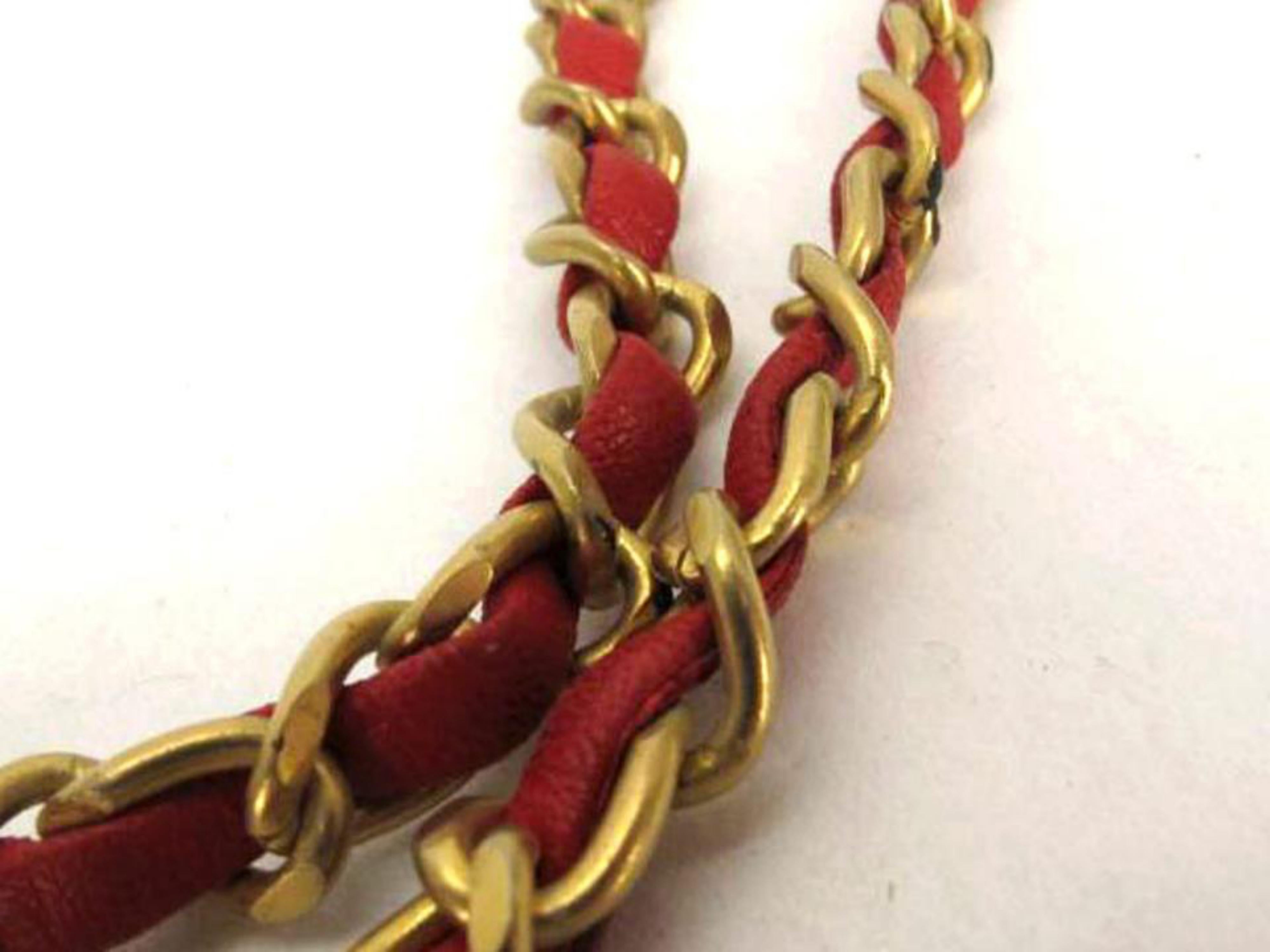 Chanel Red X Gold (Ultra Rare) Leather Chain Hair and Waist Tie 213503 Belt In Good Condition In Forest Hills, NY