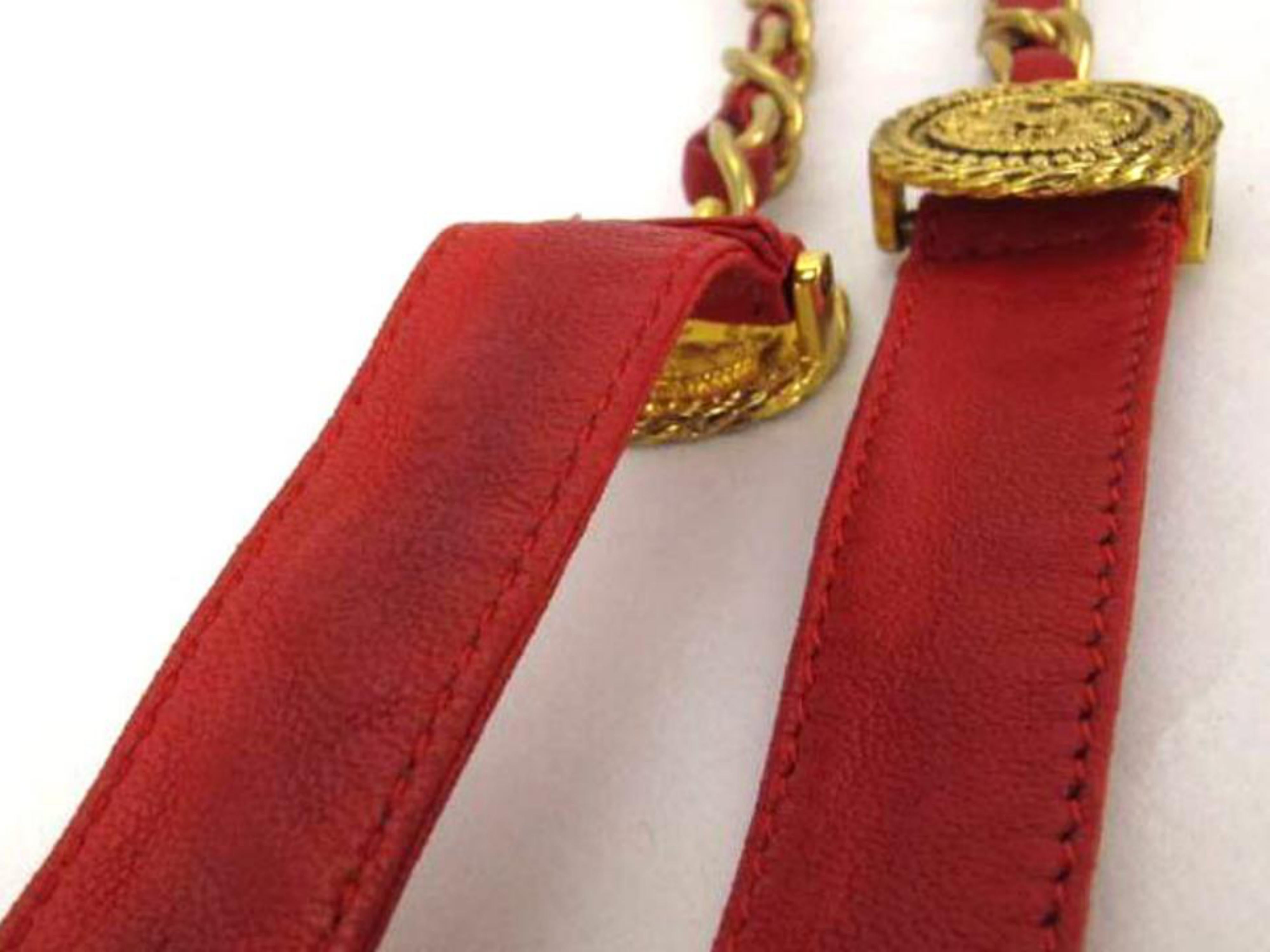 Women's Chanel Red X Gold (Ultra Rare) Leather Chain Hair and Waist Tie 213503 Belt