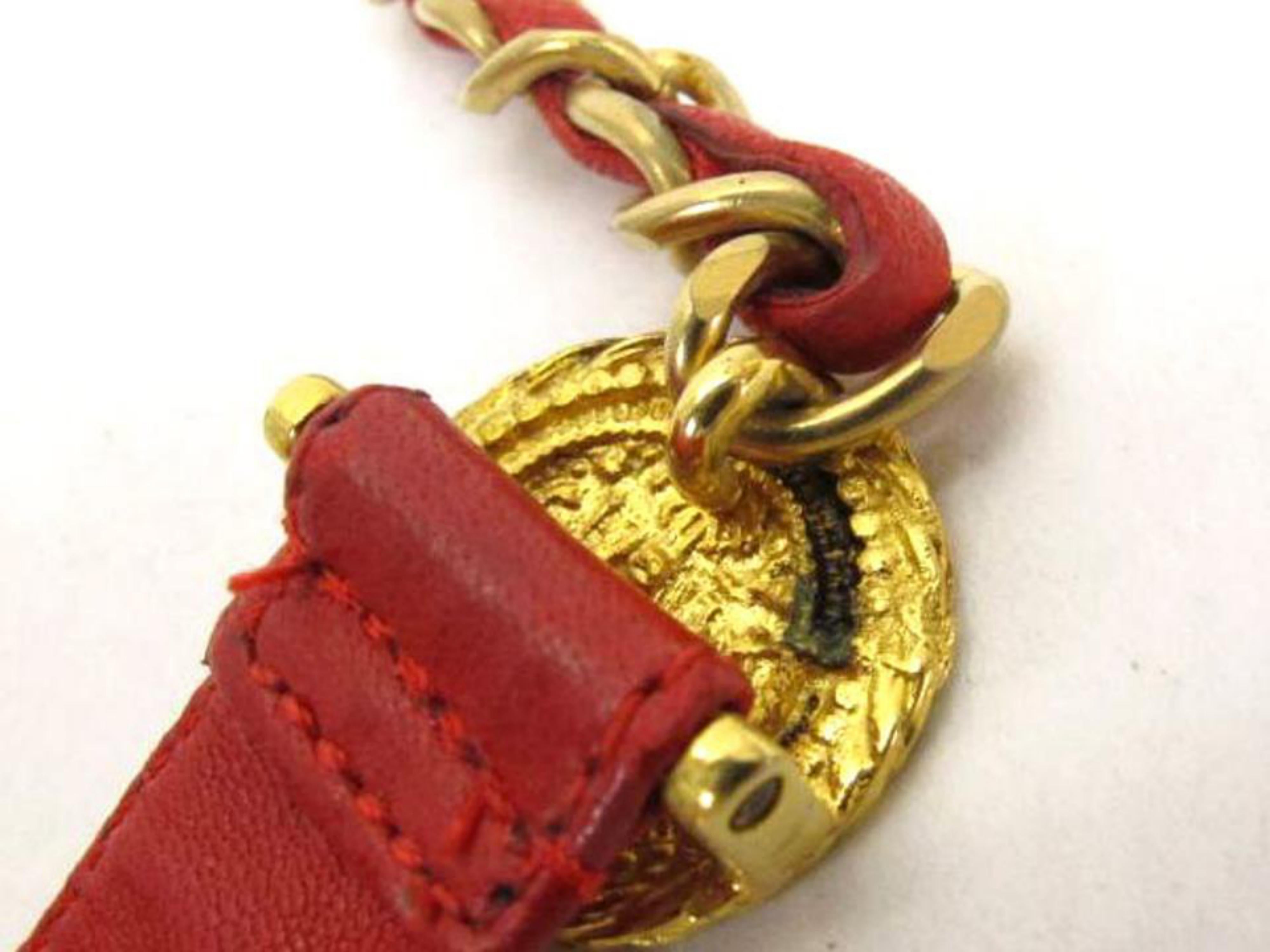 Chanel Red X Gold (Ultra Rare) Leather Chain Hair and Waist Tie 213503 Belt 1