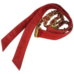 Chanel Red X Gold (Ultra Rare) Leather Chain Hair and Waist Tie 213503 Belt