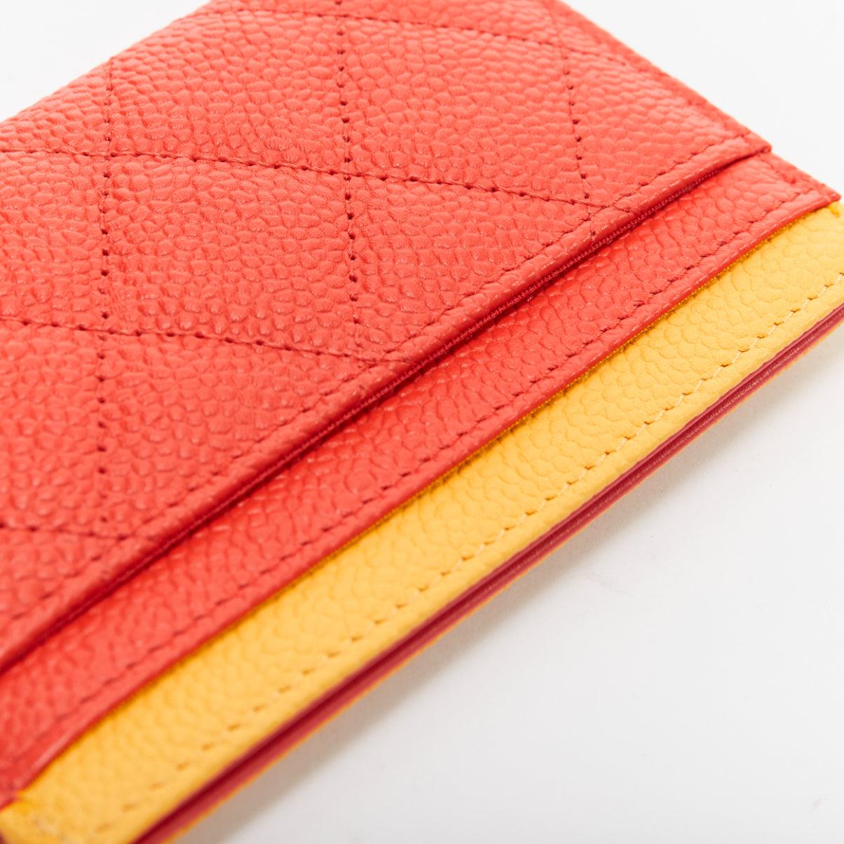 Women's or Men's CHANEL red yellow green tricolor caviar leather filigree CC logo carhdolder