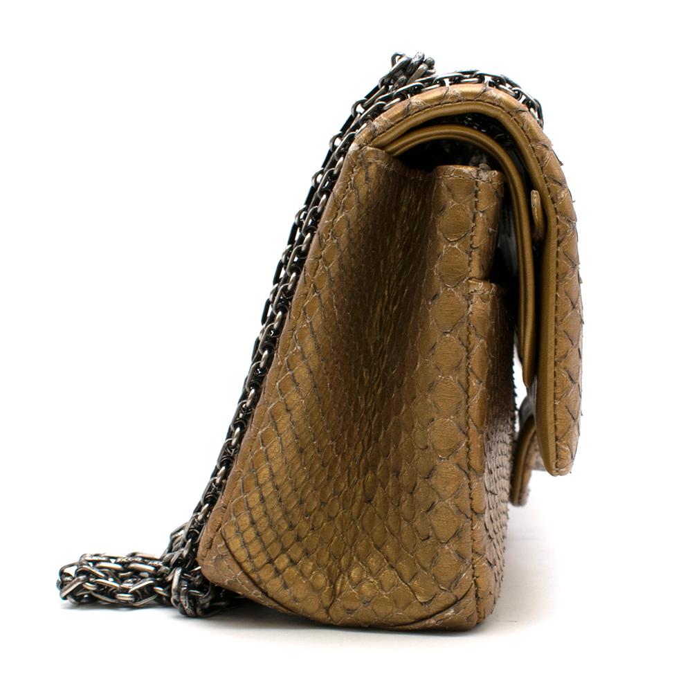 Brown Chanel Reissue 225 Double Flap Bag in Matte Gold Python