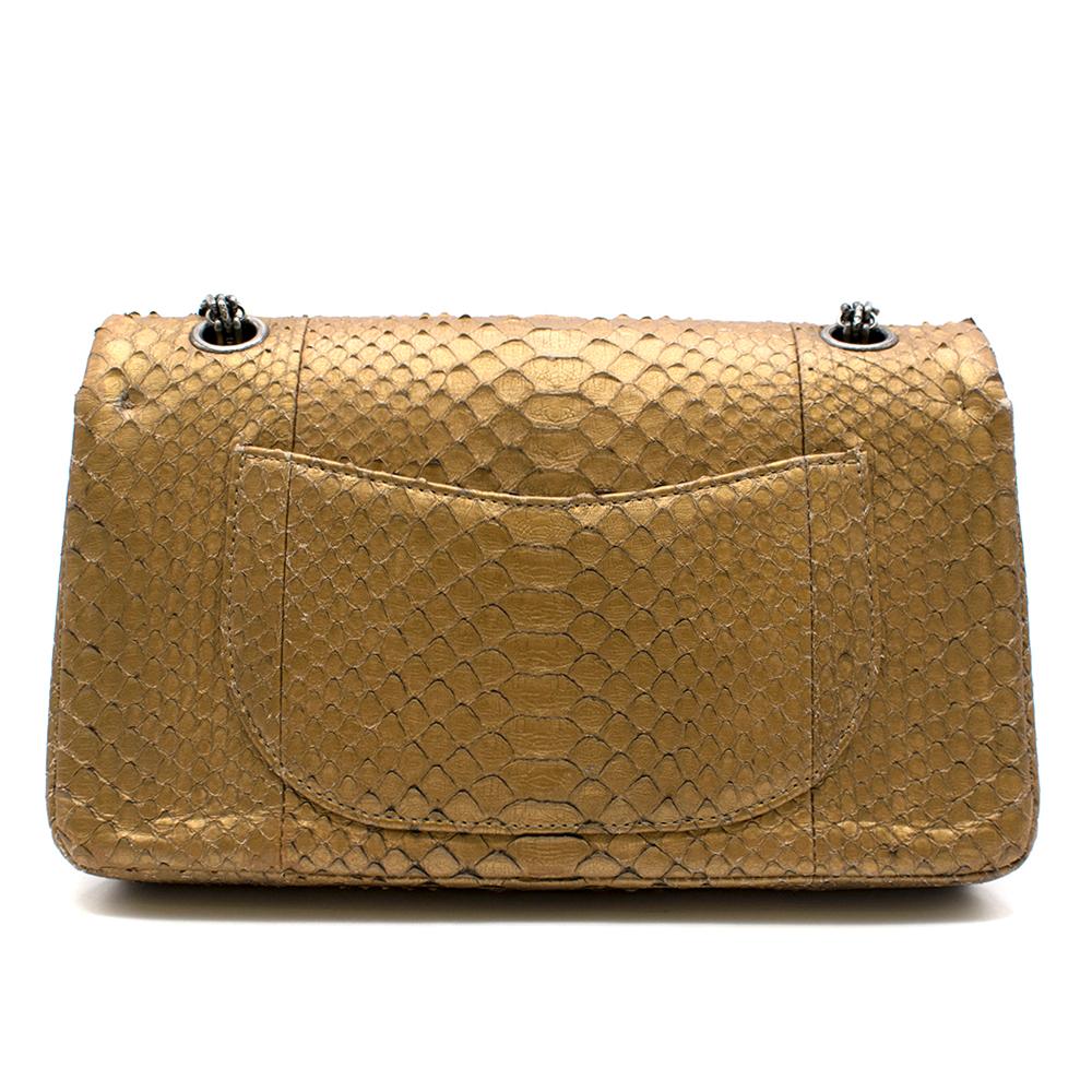 Women's or Men's Chanel Reissue 225 Double Flap Bag in Matte Gold Python For Sale