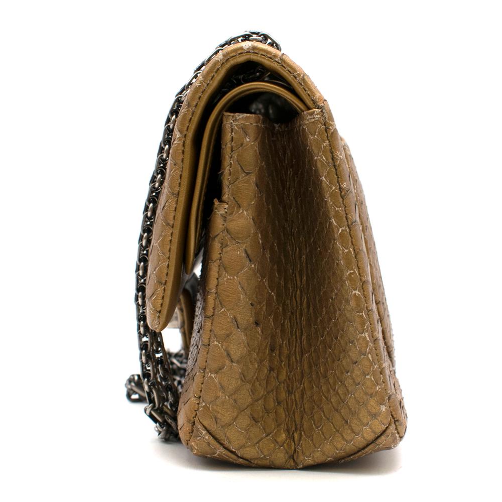 Chanel Reissue 225 Double Flap Bag in Matte Gold Python For Sale 1