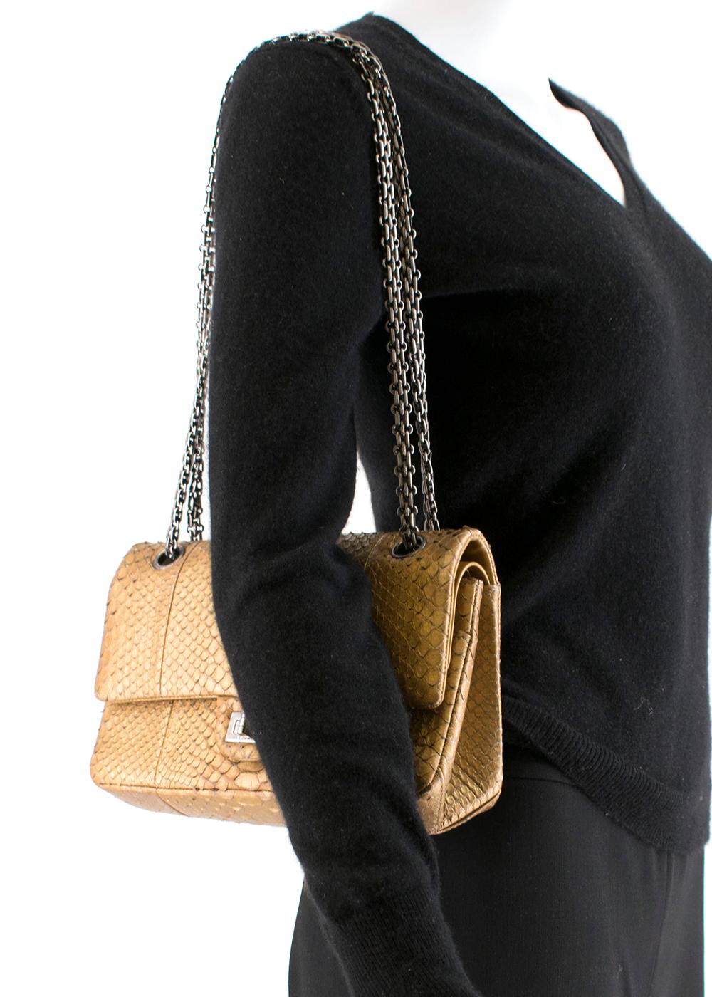 Chanel Reissue 225 Double Flap Bag in Matte Gold Python 1