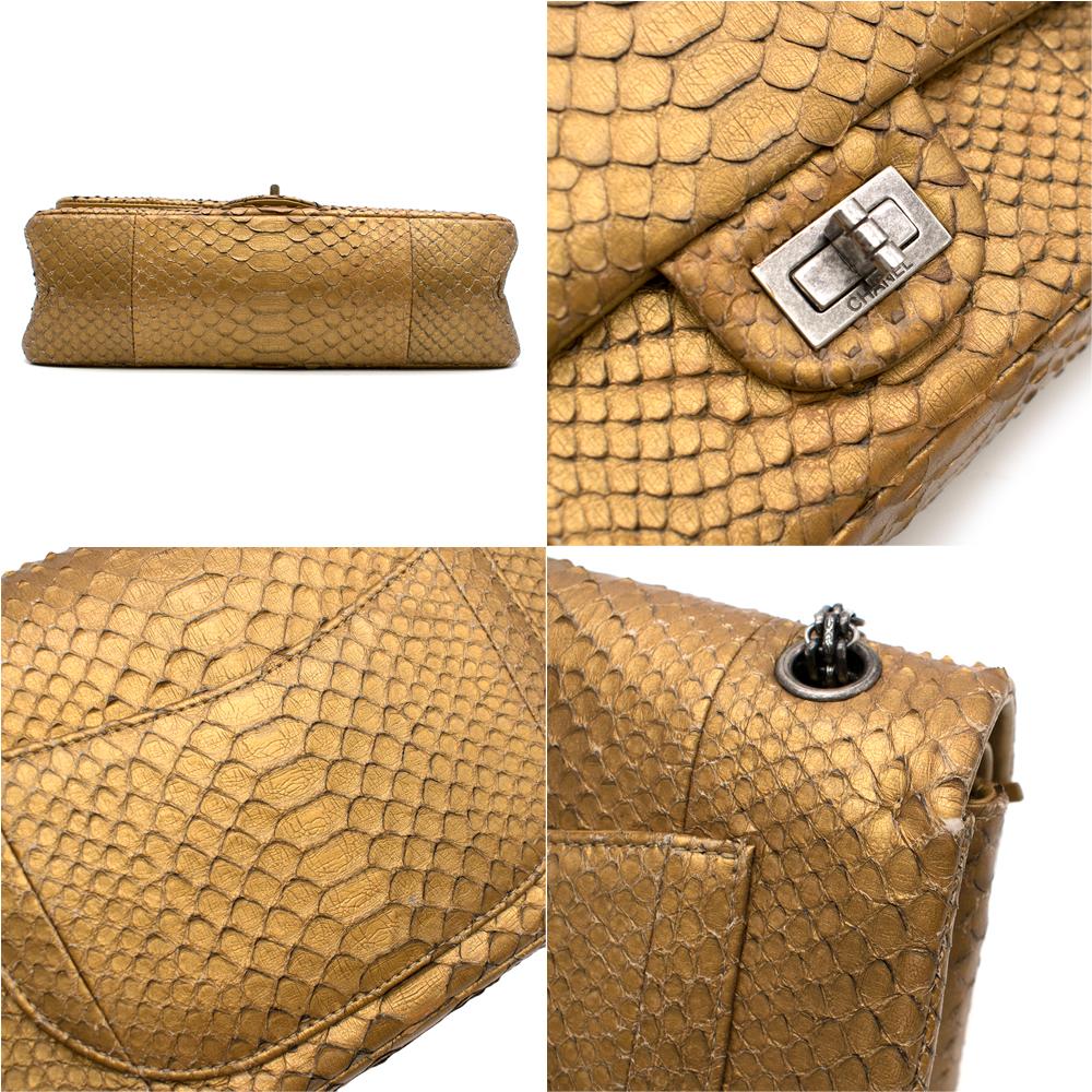 Chanel Reissue 225 Double Flap Bag in Matte Gold Python For Sale 3