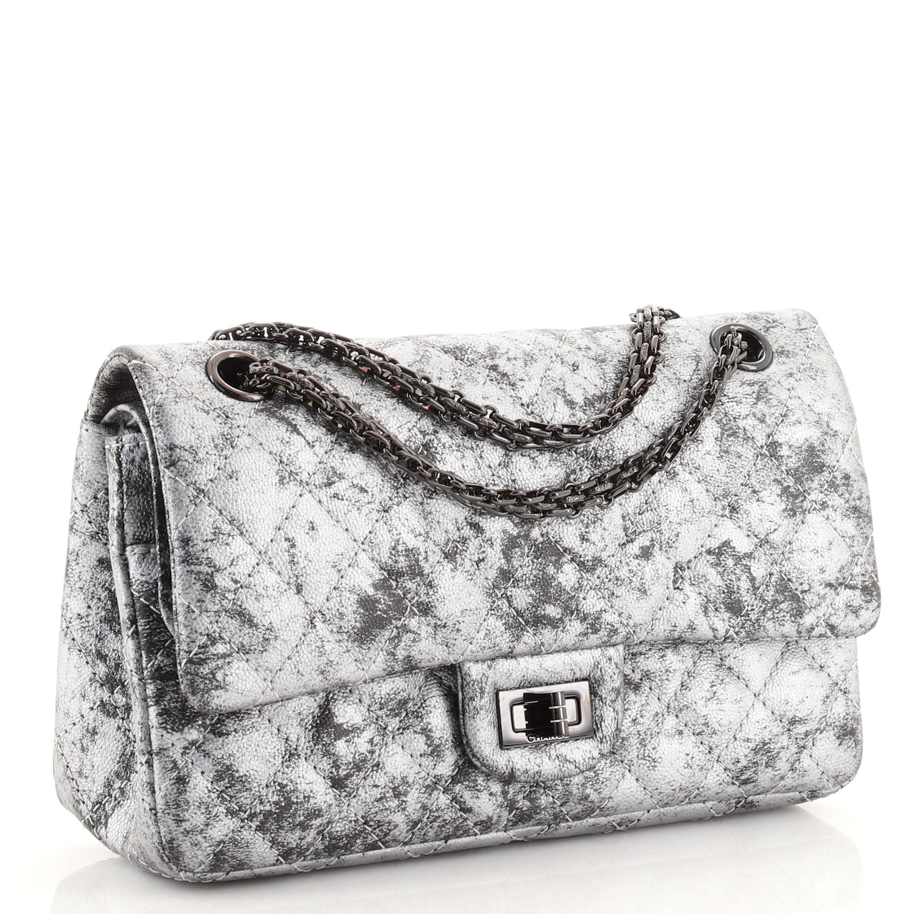 Gray Chanel Reissue 2.55 Flap Bag Metallic Quilted Caviar 226