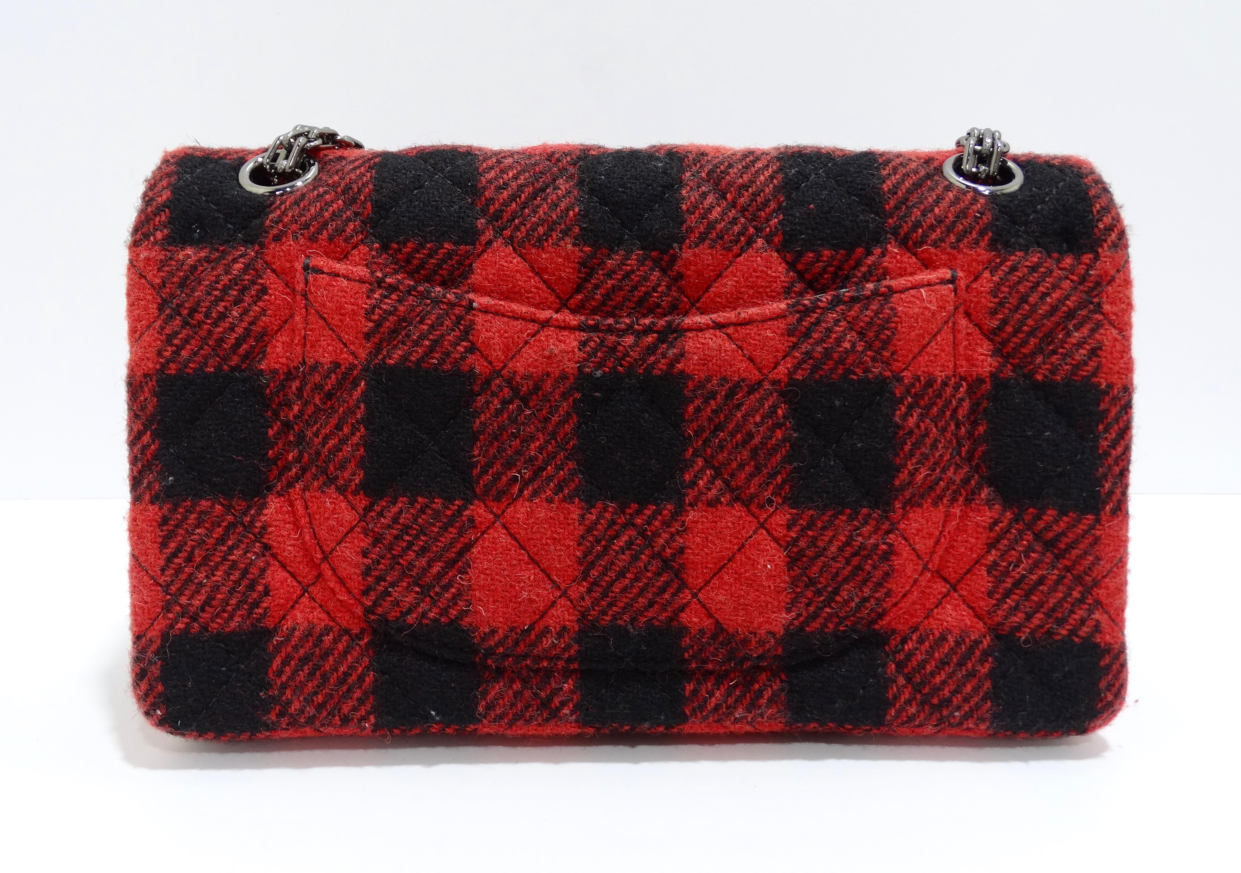 Chanel Reissue 2.55 Flap Bag Plaid Quilted Tweed In Good Condition For Sale In Scottsdale, AZ