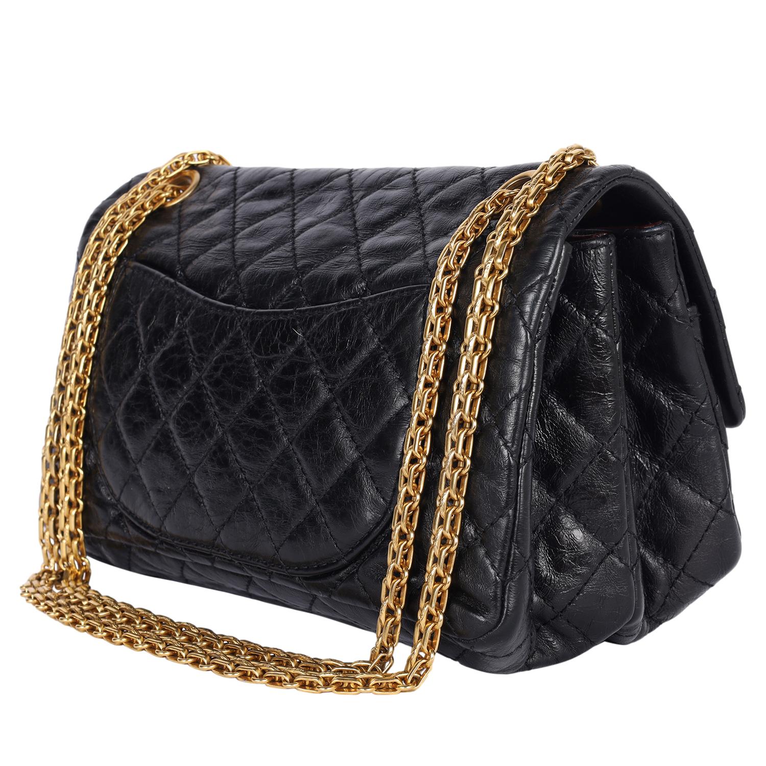 CHANEL Reissue 2.55 Klappentasche Gesteppt Gealtertes Kalbsleder Schwarz im Angebot 4