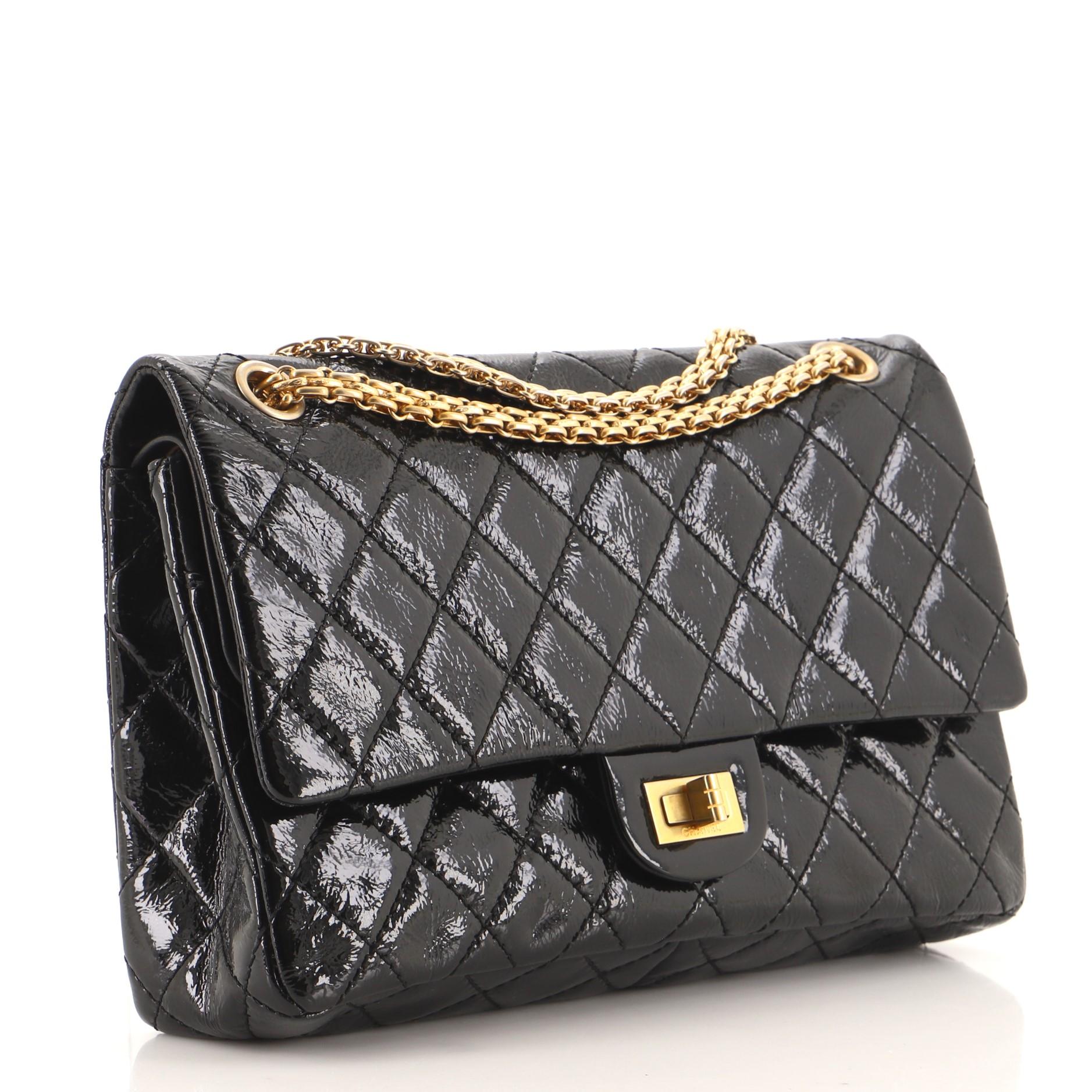 Black Chanel Reissue 2.55 Flap Bag Quilted Crinkled Patent 226