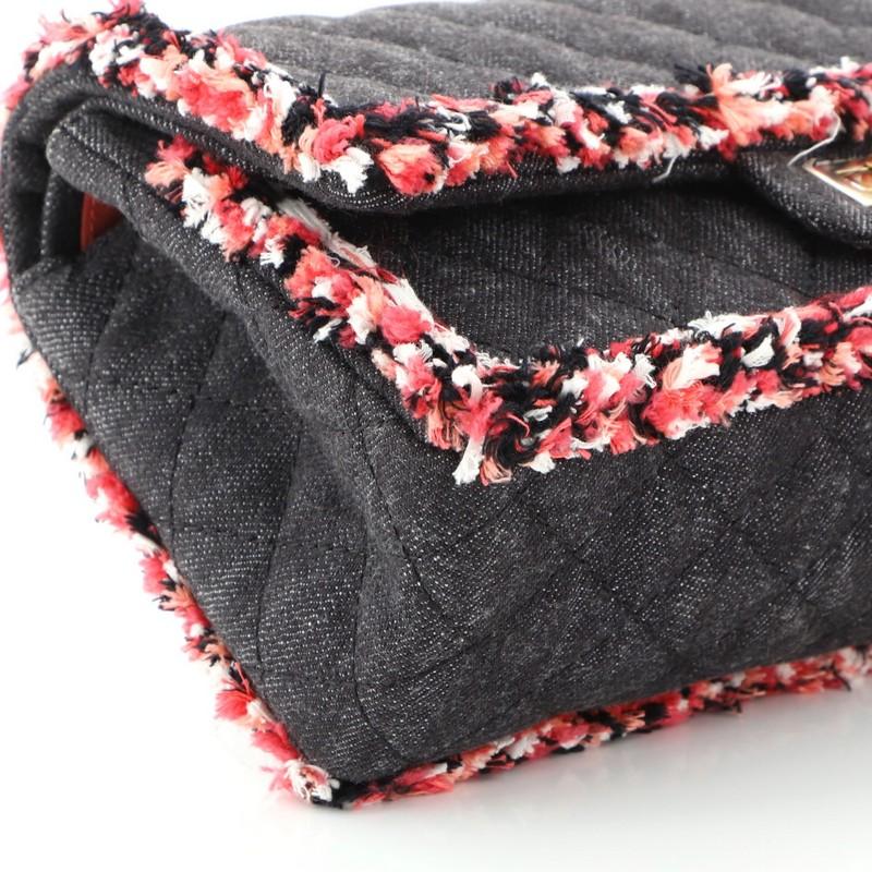 Black Chanel Reissue 2.55 Flap Bag Quilted Denim with Tweed Fringe 225